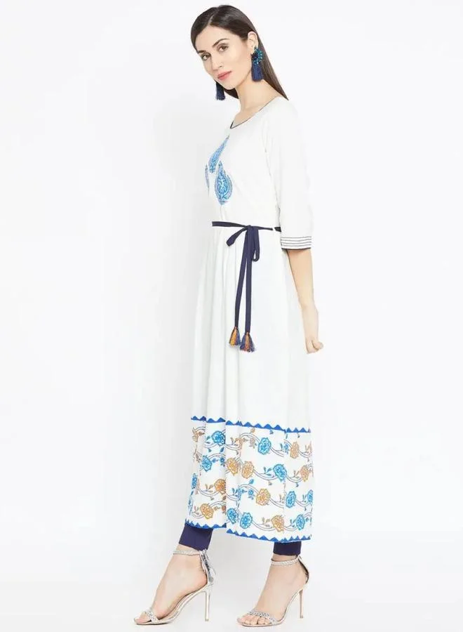 Winered  Women White Printed Cotton A-Line Kurta for Women | Best Price UAE